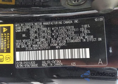 2010 Lexus Rx 350 350 z USA, uszkodzony, nr VIN 2T2ZK1BA7AC017541